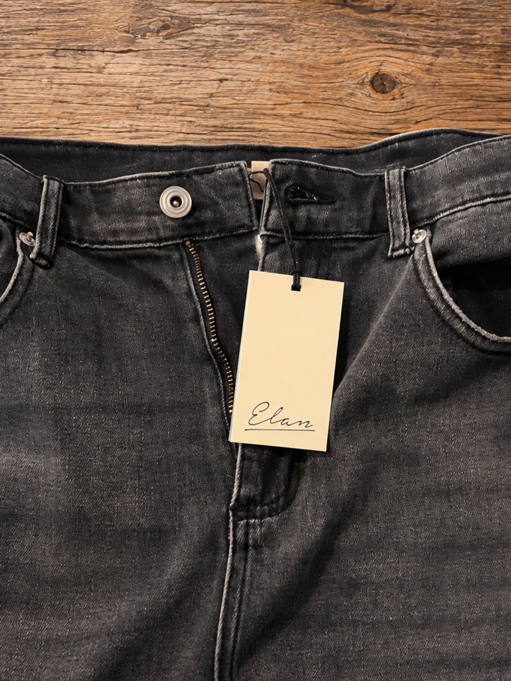 NWT Elan Black Wash Wide Leg Jeans Raw Hem High Rise Denim Medium - Picture 4 of 9